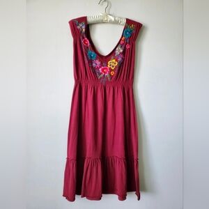 Johnny Was Women's Embroidered Sleeveless Tiered Knit Tank Dress In Ruby Sz S